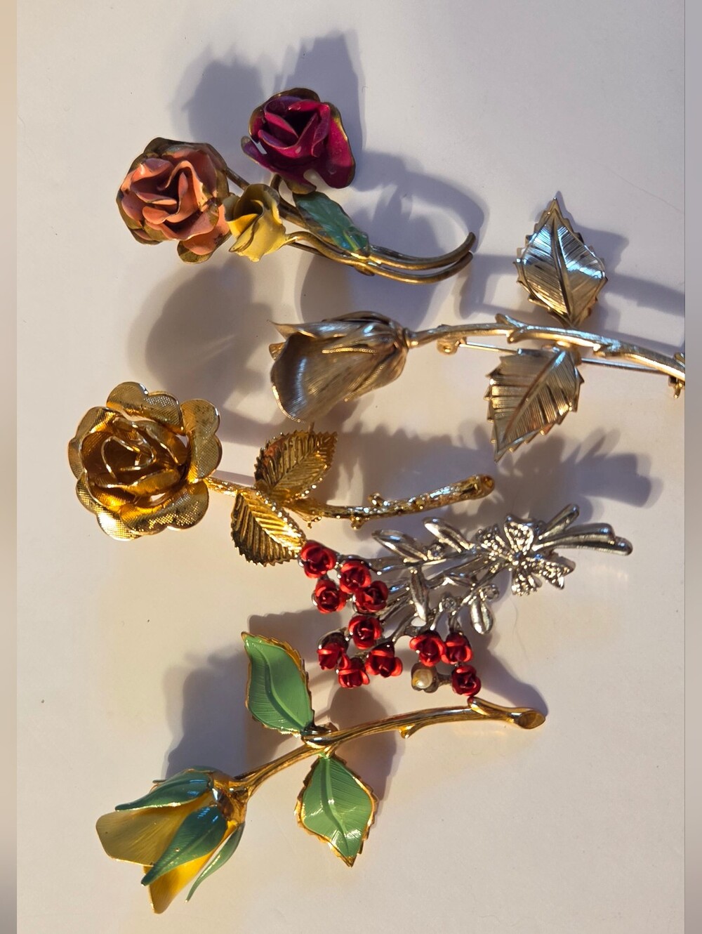 Gold and Multicolor Floral Rose Brooch Set - Elegant Women’s Jewelry